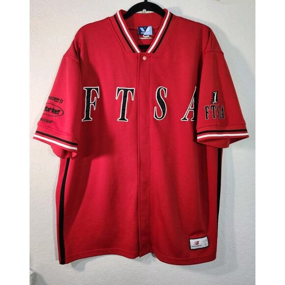 VTG FTSA Vision Jersey Shirt Mens L Red New Balance Just For Feet Uprise... - Picture 1 of 9